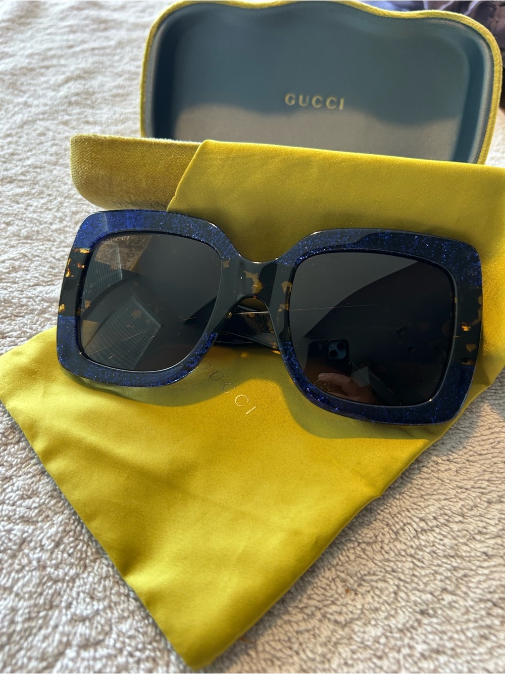 Gucci Women's Square Sunglasses in Blue and Tortoiseshell